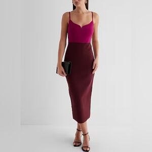 Express Pink and Burgundy Midi Dress